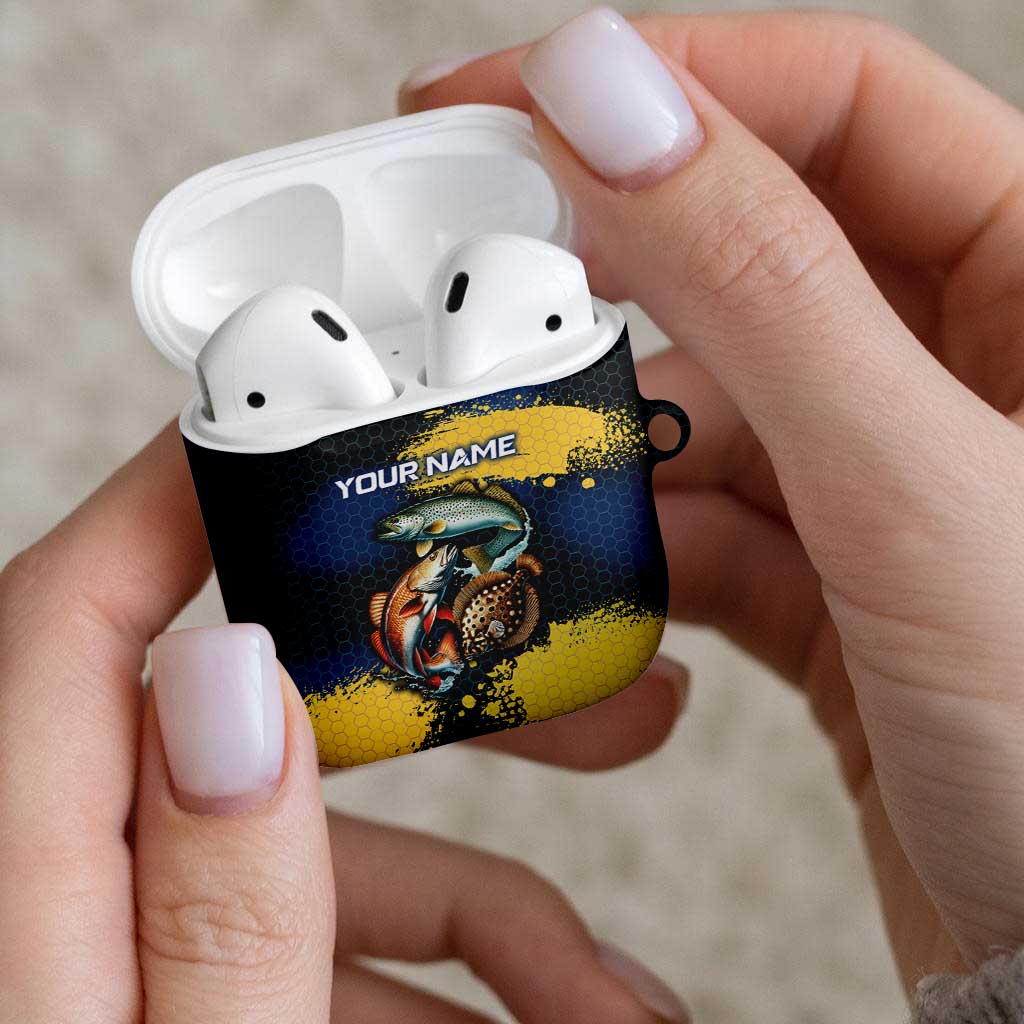 Custom Camo Redfish AirPods Case with Colorful Fish Design, Yellow Splatter Pattern - Wonder Print Shop