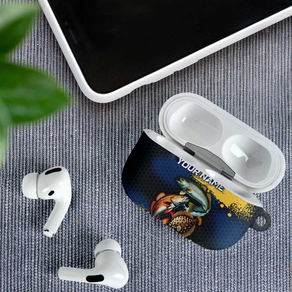 Custom Camo Redfish AirPods Case with Colorful Fish Design, Yellow Splatter Pattern - Wonder Print Shop