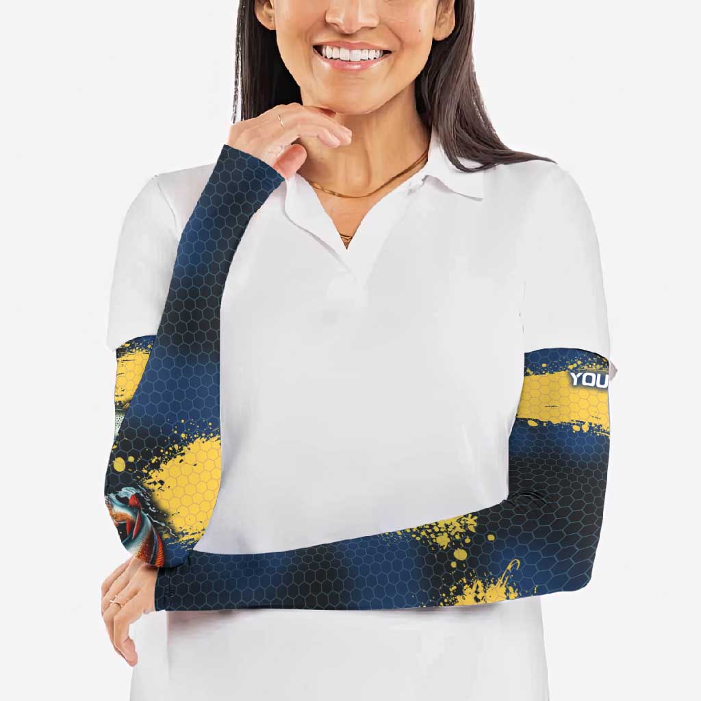 Custom Camo Redfish Arm Sleeves with Colorful Fish Design, Yellow Splatter Pattern - Wonder Print Shop