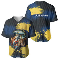 Custom Camo Redfish Baseball Jersey with Colorful Fish Design, Yellow Splatter Pattern - Wonder Print Shop