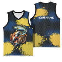 Custom Camo Redfish Basketball Jersey with Colorful Fish Design, Yellow Splatter Pattern - Wonder Print Shop