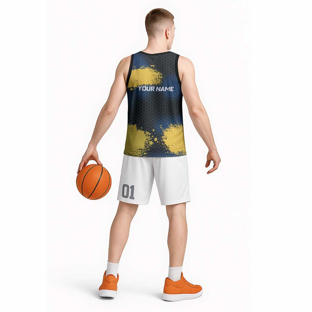 Custom Camo Redfish Basketball Jersey with Colorful Fish Design, Yellow Splatter Pattern - Wonder Print Shop