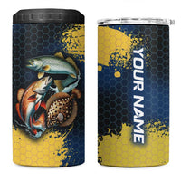 Custom Camo Redfish 4 in 1 Can Cooler Tumbler with Colorful Fish Design, Yellow Splatter Pattern - Wonder Print Shop