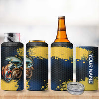 Custom Camo Redfish 4 in 1 Can Cooler Tumbler with Colorful Fish Design, Yellow Splatter Pattern - Wonder Print Shop