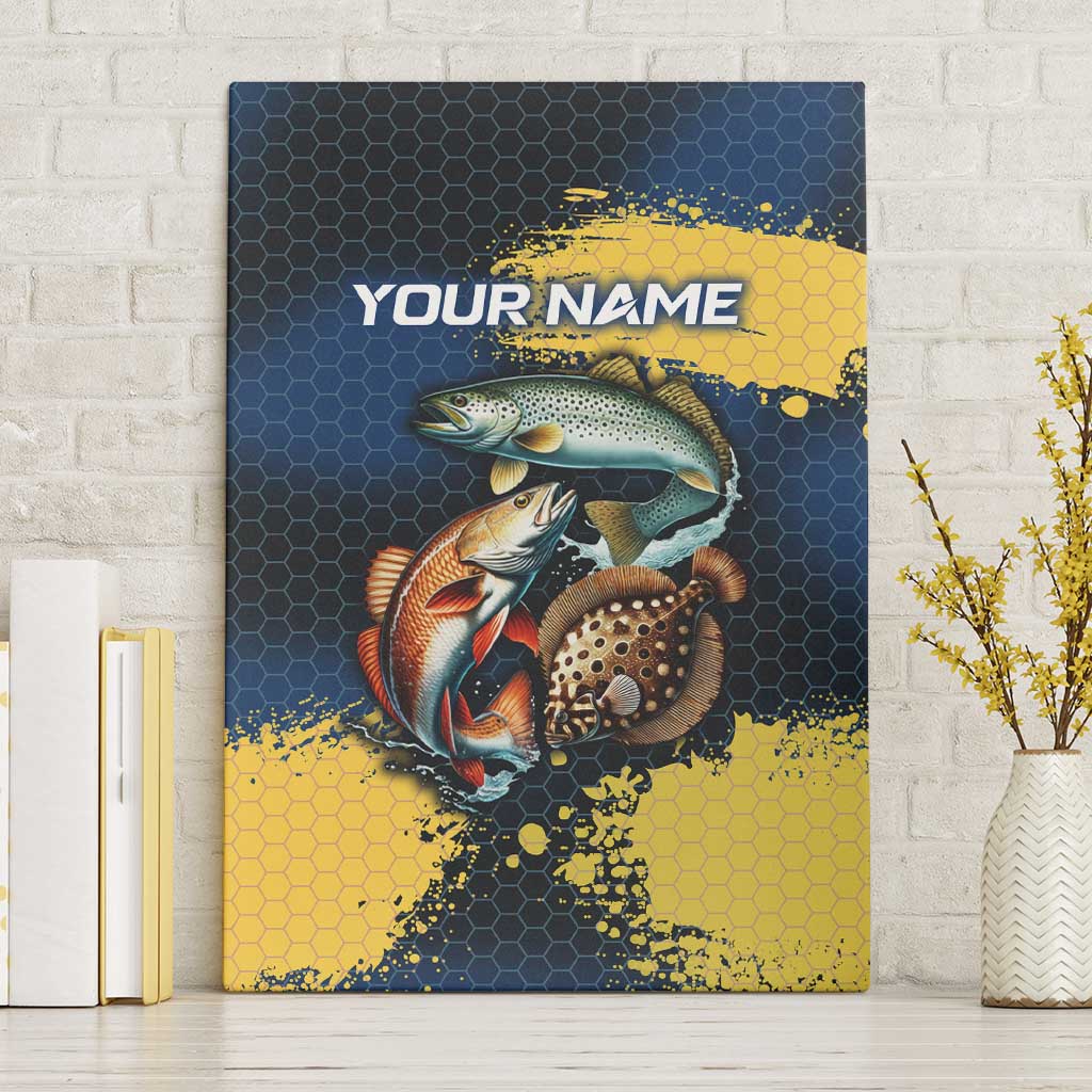 Custom Camo Redfish Canvas Wall Art with Colorful Fish Design, Yellow Splatter Pattern - Wonder Print Shop