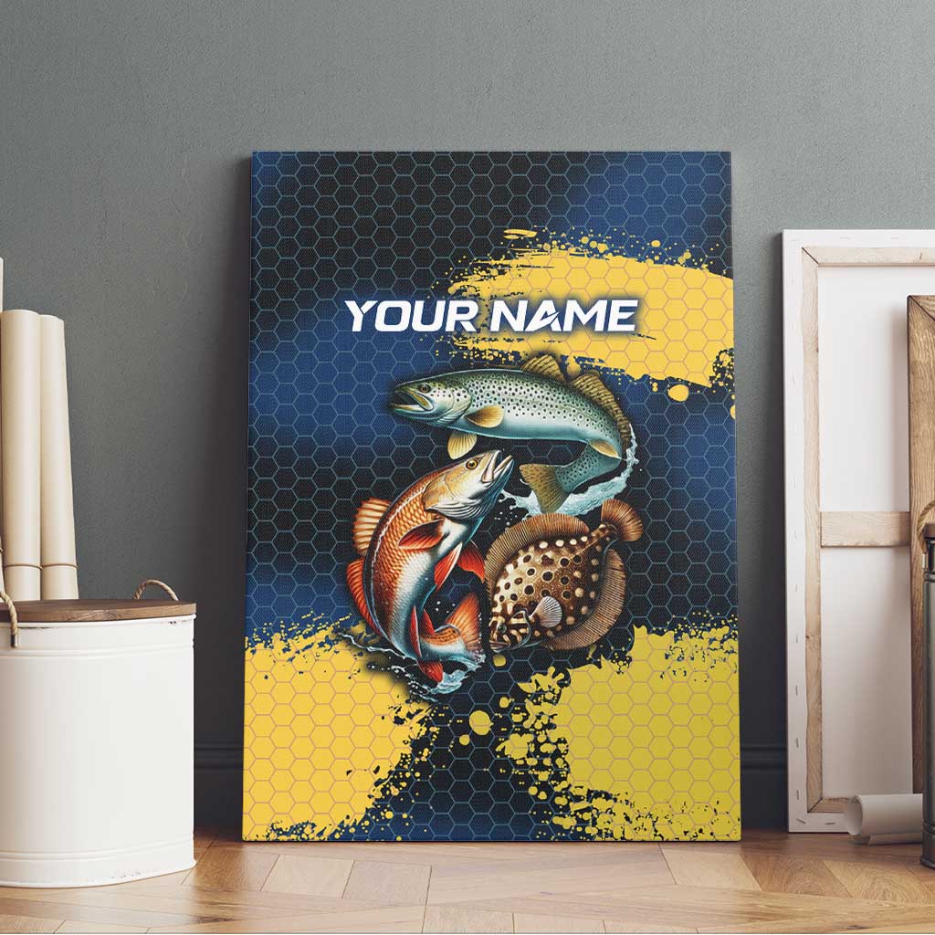 Custom Camo Redfish Canvas Wall Art with Colorful Fish Design, Yellow Splatter Pattern - Wonder Print Shop