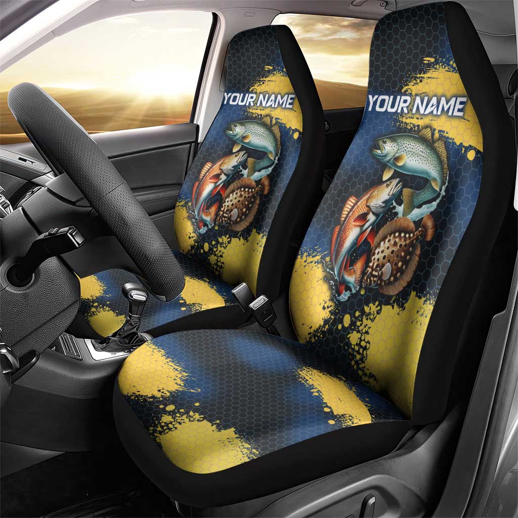 Custom Camo Redfish Car Seat Cover with Colorful Fish Design, Yellow Splatter Pattern - Wonder Print Shop