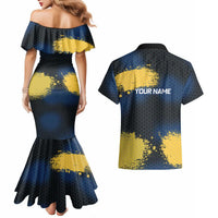 Custom Camo Redfish Couples Matching Mermaid Dress and Hawaiian Shirt with Colorful Fish Design, Yellow Splatter Pattern - Wonder Print Shop