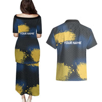 Custom Camo Redfish Couples Matching Puletasi and Hawaiian Shirt with Colorful Fish Design, Yellow Splatter Pattern - Wonder Print Shop