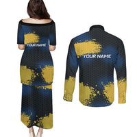 Custom Camo Redfish Couples Matching Puletasi and Long Sleeve Button Shirt with Colorful Fish Design, Yellow Splatter Pattern - Wonder Print Shop