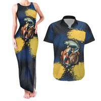 Custom Camo Redfish Couples Matching Tank Maxi Dress and Hawaiian Shirt with Colorful Fish Design, Yellow Splatter Pattern - Wonder Print Shop