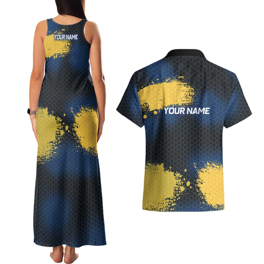 Custom Camo Redfish Couples Matching Tank Maxi Dress and Hawaiian Shirt with Colorful Fish Design, Yellow Splatter Pattern - Wonder Print Shop
