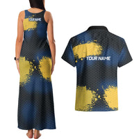 Custom Camo Redfish Couples Matching Tank Maxi Dress and Hawaiian Shirt with Colorful Fish Design, Yellow Splatter Pattern - Wonder Print Shop