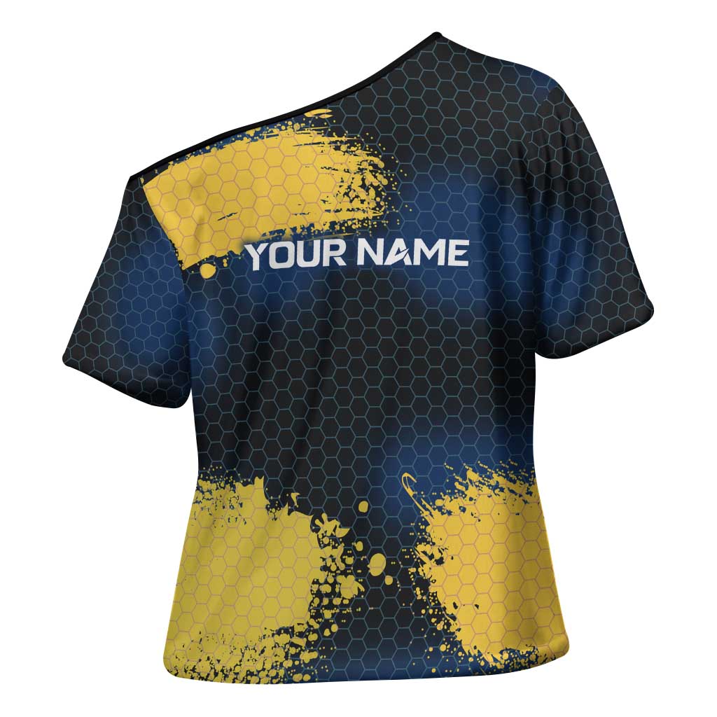 Custom Camo Redfish Cross Shoulder Shirt with Colorful Fish Design, Yellow Splatter Pattern - Wonder Print Shop