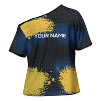 Custom Camo Redfish Cross Shoulder Shirt with Colorful Fish Design, Yellow Splatter Pattern - Wonder Print Shop