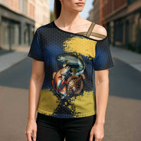 Custom Camo Redfish Cross Shoulder Shirt with Colorful Fish Design, Yellow Splatter Pattern - Wonder Print Shop