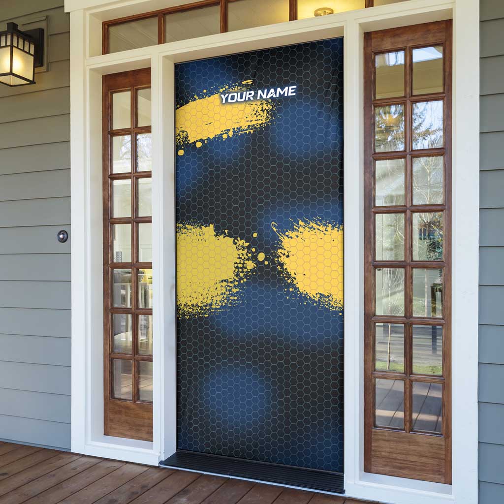 Custom Camo Redfish Door Cover with Colorful Fish Design, Yellow Splatter Pattern - Wonder Print Shop