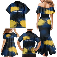 Custom Camo Redfish Family Matching Mermaid Dress and Hawaiian Shirt with Colorful Fish Design, Yellow Splatter Pattern - Wonder Print Shop