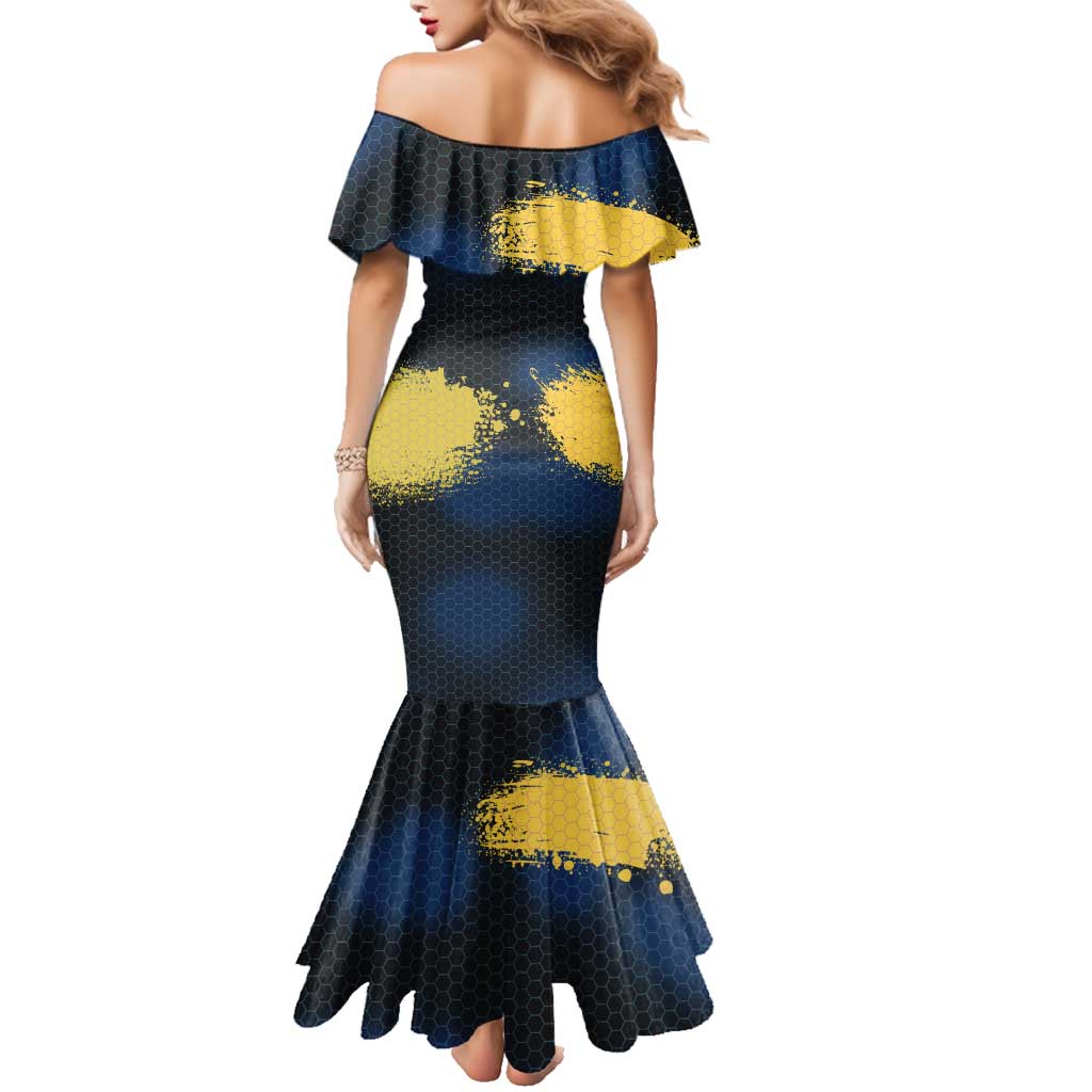 Custom Camo Redfish Family Matching Mermaid Dress and Hawaiian Shirt with Colorful Fish Design, Yellow Splatter Pattern - Wonder Print Shop