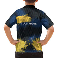 Custom Camo Redfish Family Matching Off The Shoulder Long Sleeve Dress and Hawaiian Shirt with Colorful Fish Design, Yellow Splatter Pattern - Wonder Print Shop