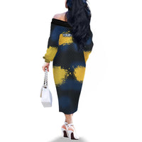 Custom Camo Redfish Family Matching Off The Shoulder Long Sleeve Dress and Hawaiian Shirt with Colorful Fish Design, Yellow Splatter Pattern - Wonder Print Shop