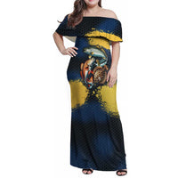 Custom Camo Redfish Family Matching Off Shoulder Maxi Dress and Hawaiian Shirt with Colorful Fish Design, Yellow Splatter Pattern - Wonder Print Shop