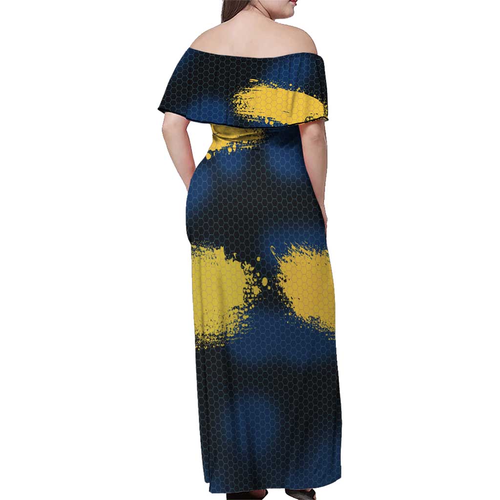 Custom Camo Redfish Family Matching Off Shoulder Maxi Dress and Hawaiian Shirt with Colorful Fish Design, Yellow Splatter Pattern - Wonder Print Shop
