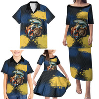 Custom Camo Redfish Family Matching Puletasi and Hawaiian Shirt with Colorful Fish Design, Yellow Splatter Pattern - Wonder Print Shop