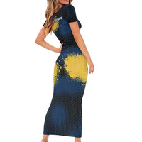 Custom Camo Redfish Family Matching Short Sleeve Bodycon Dress and Hawaiian Shirt with Colorful Fish Design, Yellow Splatter Pattern - Wonder Print Shop
