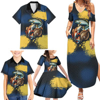 Custom Camo Redfish Family Matching Summer Maxi Dress and Hawaiian Shirt with Colorful Fish Design, Yellow Splatter Pattern - Wonder Print Shop