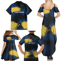 Custom Camo Redfish Family Matching Summer Maxi Dress and Hawaiian Shirt with Colorful Fish Design, Yellow Splatter Pattern - Wonder Print Shop