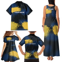 Custom Camo Redfish Family Matching Tank Maxi Dress and Hawaiian Shirt with Colorful Fish Design, Yellow Splatter Pattern - Wonder Print Shop