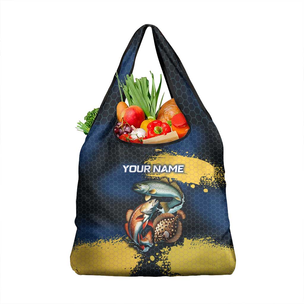 Custom Camo Redfish Grocery Bag with Colorful Fish Design, Yellow Splatter Pattern - Wonder Print Shop