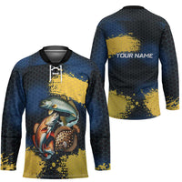 Custom Camo Redfish Hockey Jersey with Colorful Fish Design, Yellow Splatter Pattern - Wonder Print Shop