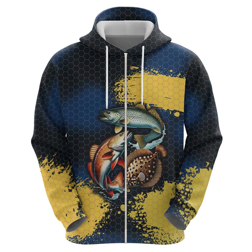 Custom Camo Redfish Hoodie with Colorful Fish Design, Yellow Splatter Pattern - Wonder Print Shop