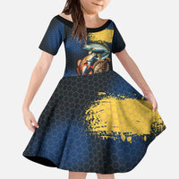 Custom Camo Redfish Kid Short Sleeve Dress with Colorful Fish Design, Yellow Splatter Pattern - Wonder Print Shop