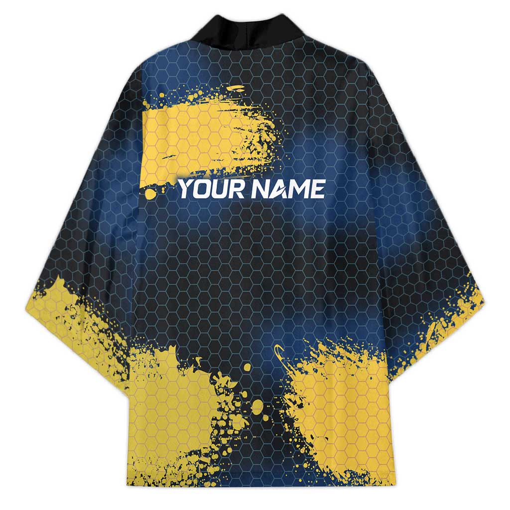Custom Camo Redfish Kimono with Colorful Fish Design, Yellow Splatter Pattern - Wonder Print Shop