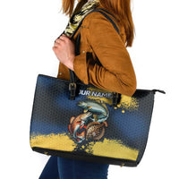 Custom Camo Redfish Leather Tote Bag with Colorful Fish Design, Yellow Splatter Pattern - Wonder Print Shop