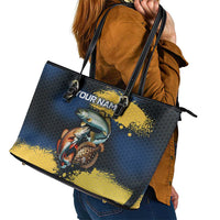 Custom Camo Redfish Leather Tote Bag with Colorful Fish Design, Yellow Splatter Pattern - Wonder Print Shop