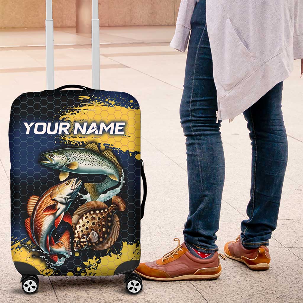 Custom Camo Redfish Luggage Cover with Colorful Fish Design, Yellow Splatter Pattern - Wonder Print Shop