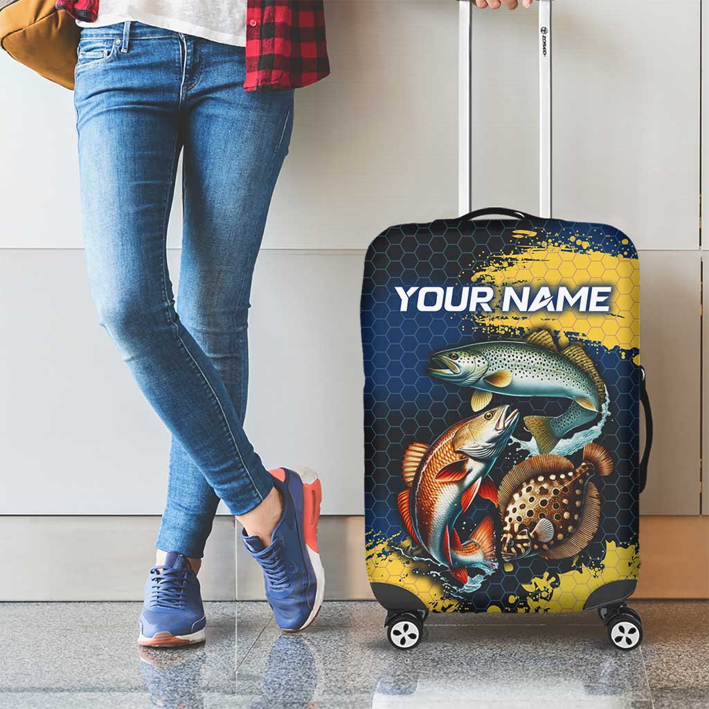 Custom Camo Redfish Luggage Cover with Colorful Fish Design, Yellow Splatter Pattern - Wonder Print Shop