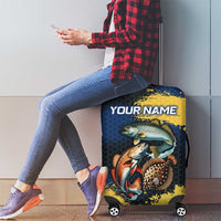 Custom Camo Redfish Luggage Cover with Colorful Fish Design, Yellow Splatter Pattern - Wonder Print Shop