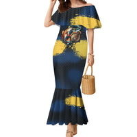 Custom Camo Redfish Mermaid Dress with Colorful Fish Design, Yellow Splatter Pattern - Wonder Print Shop