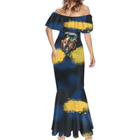 Custom Camo Redfish Mermaid Dress with Colorful Fish Design, Yellow Splatter Pattern - Wonder Print Shop