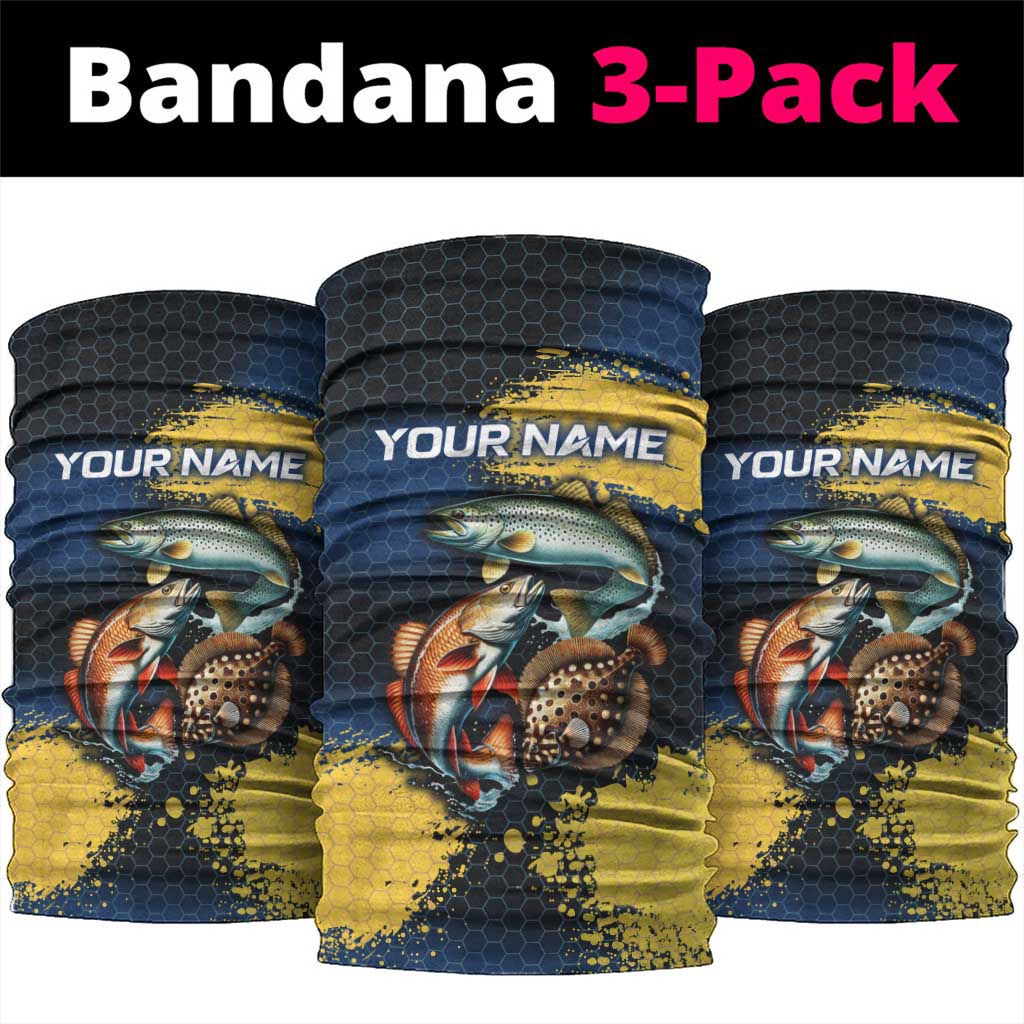 Custom Camo Redfish Neck Gaiter with Colorful Fish Design, Yellow Splatter Pattern - Wonder Print Shop
