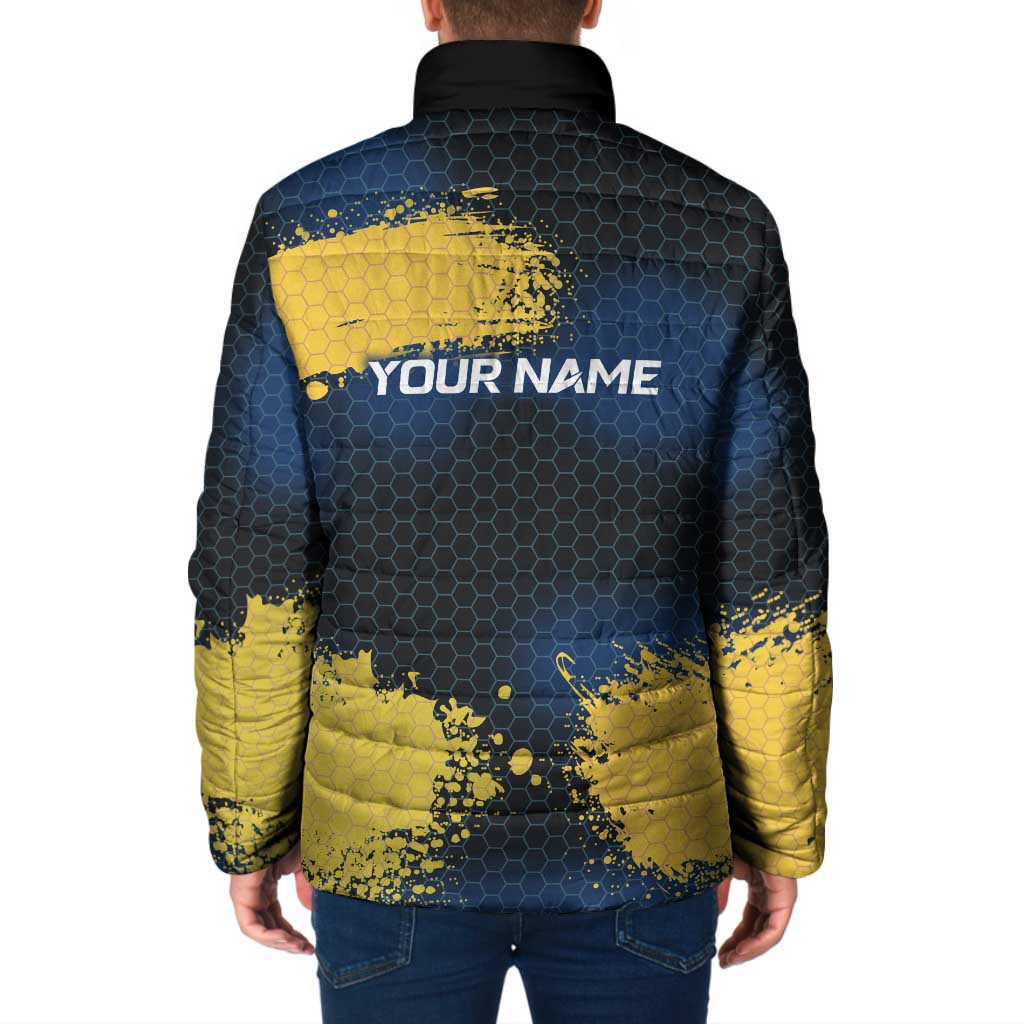 Custom Camo Redfish Padded Jacket with Colorful Fish Design, Yellow Splatter Pattern - Wonder Print Shop