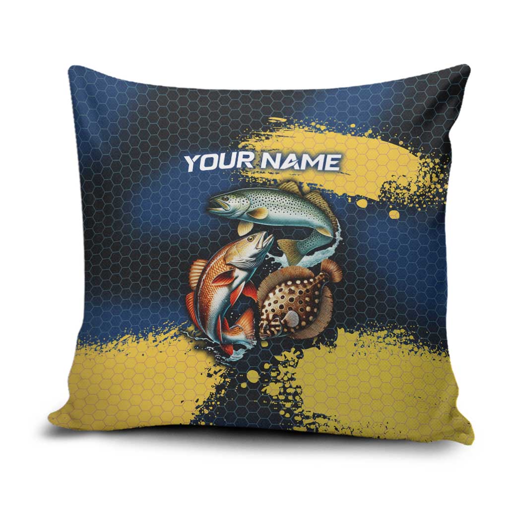 Custom Camo Redfish Pillow Cover with Colorful Fish Design, Yellow Splatter Pattern - Wonder Print Shop