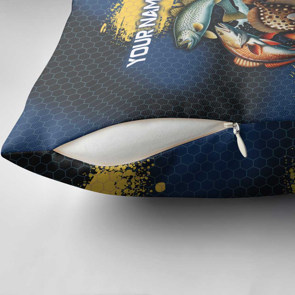 Custom Camo Redfish Pillow Cover with Colorful Fish Design, Yellow Splatter Pattern - Wonder Print Shop