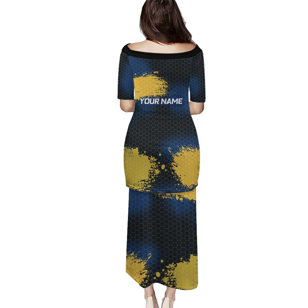 Custom Camo Redfish Puletasi with Colorful Fish Design, Yellow Splatter Pattern - Wonder Print Shop