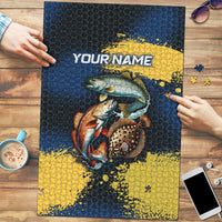 Custom Camo Redfish Puzzle with Colorful Fish Design, Yellow Splatter Pattern - Wonder Print Shop